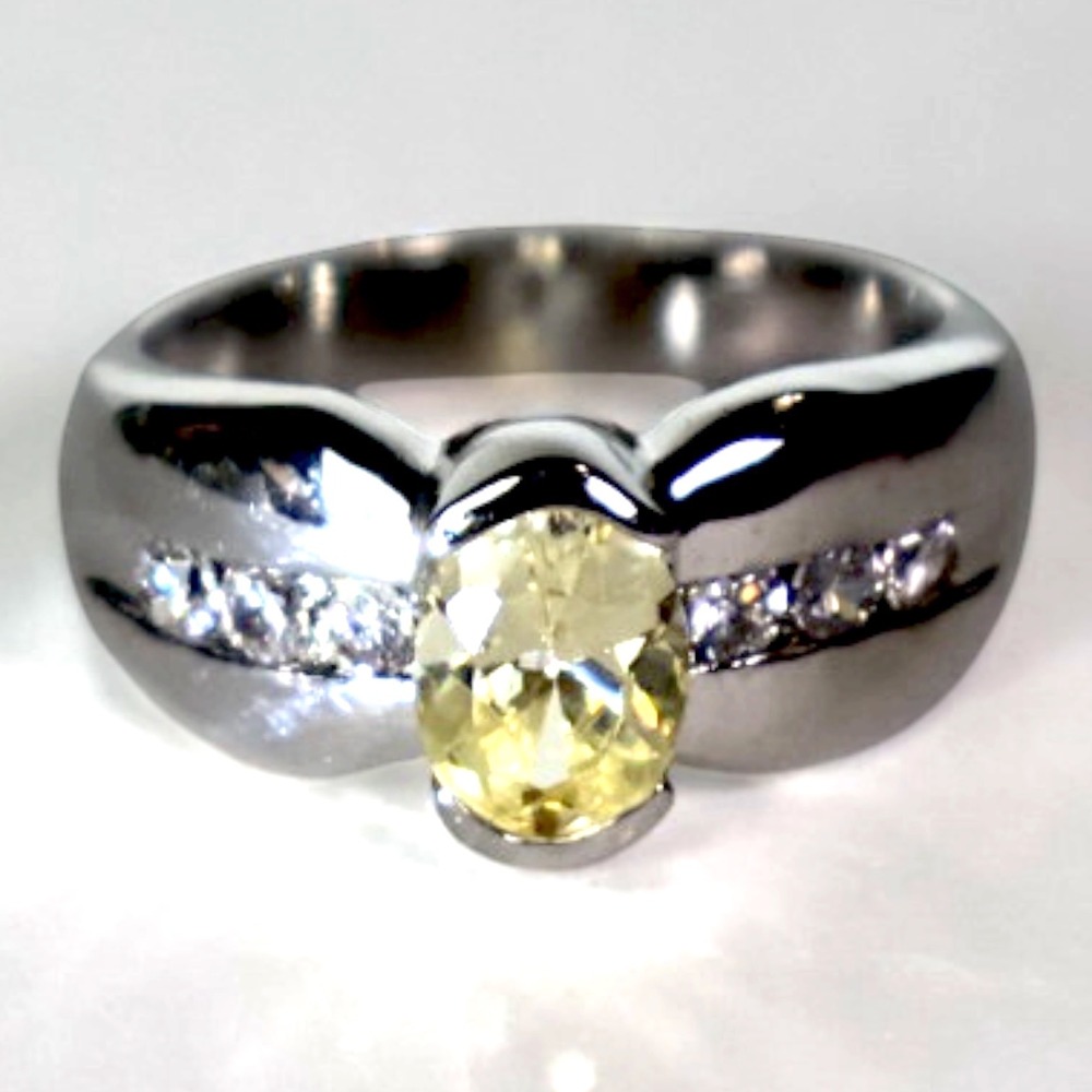 Swarovski Crystal Yellow Oval Statement Ring Sterling Silver Overlay Size 8 NEW